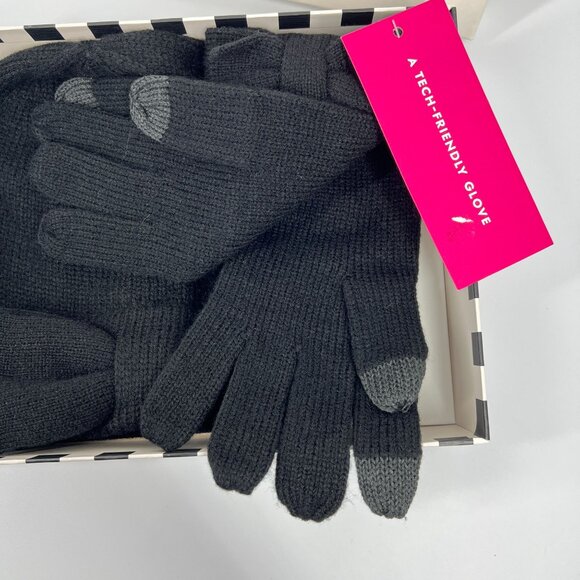 NWT Kate Spade Boxed Gift Set Bow Winter Stocking Hat Device Friendly Gloves Blk - Picture 6 of 10